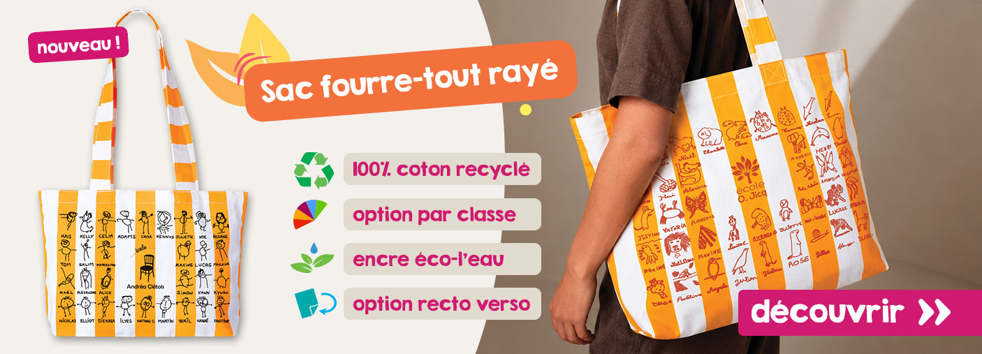 Nouveau ! Sac fourre-tout rayé jaune et blanc 100% coton recyclé