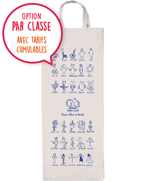 Sac pour ranger les baguettes avec les dessins de la classe