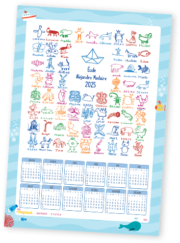 Calendrier carton imprimé avec des dessins d'enfants pour écoles - Pegasus