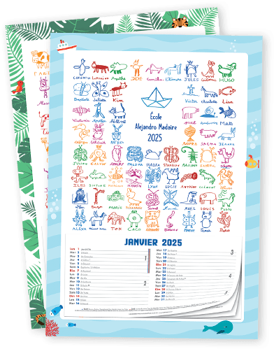 Calendrier carton avec éphéméride imprimé avec des dessins d'enfants pour  écoles - Pegasus