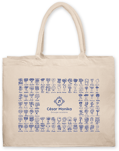 Grand sac en coton imprimé avec les dessins des enfants de l'école