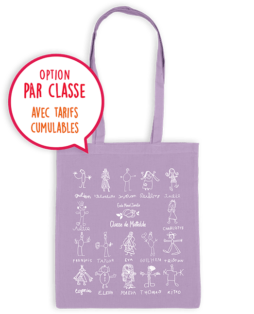 Tote bag coton couleur avec les dessins de la classe