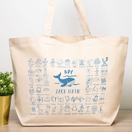Sac cabas grand format en coton customisé par les enfants pour l'école