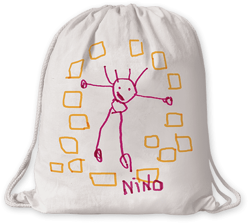 Sac à dos coton personnalisé avec le dessin individuel de chaque enfant de l'école