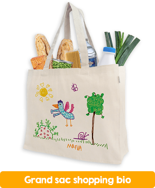 Grand sac shopping bio avec dessins en couleur pour la récolte de fonds de l'école