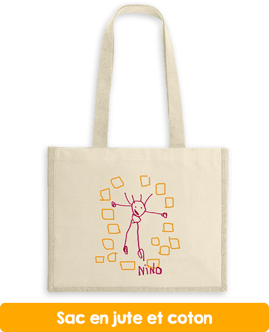 Sac en jute et coton avec dessin d'enfant individuel pour l'association de parents d'élèves