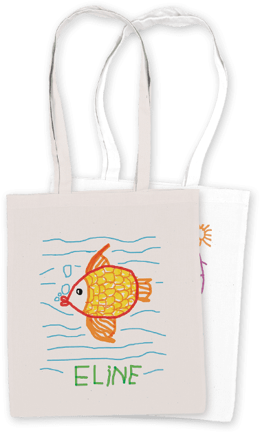 Tote bag individuel imprimé avec les dessins des enfants de l'école