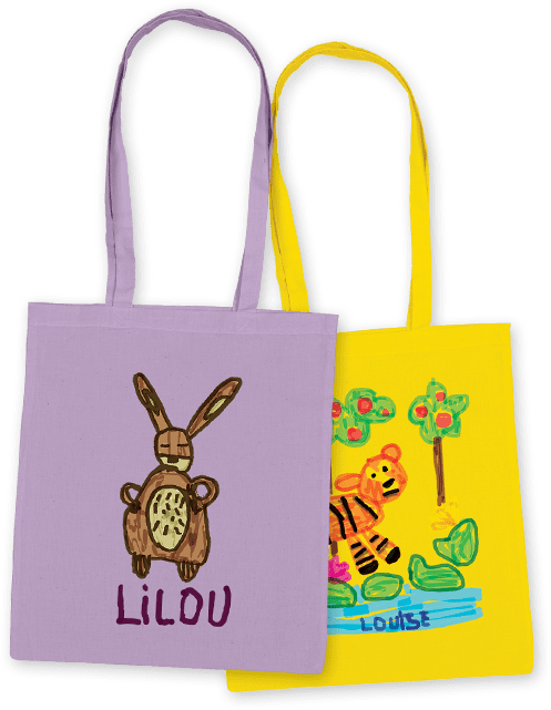 Tote bag couleur personnalisé avec dessin d'enfant