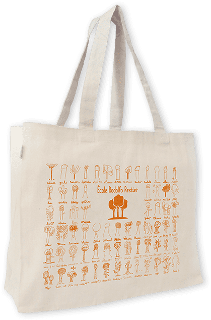 Grand sac shopping en coton bio personnalisé avec les dessins des enfants de l'école