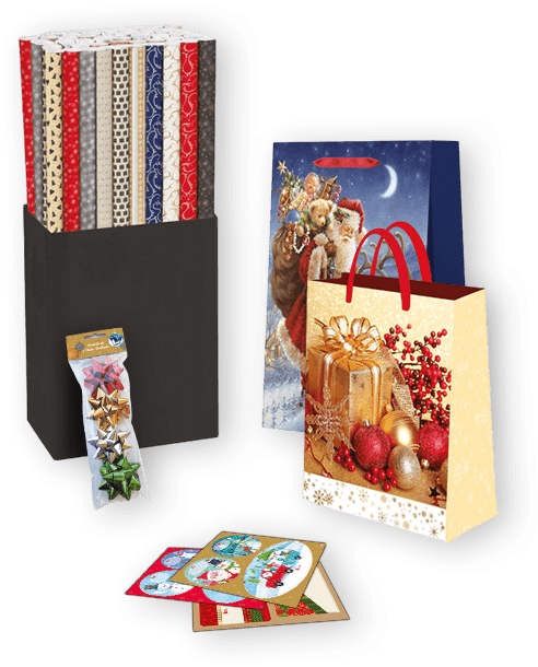 Papiers cadeaux, rubans et etiquettes pour l'association des parents d'élèves