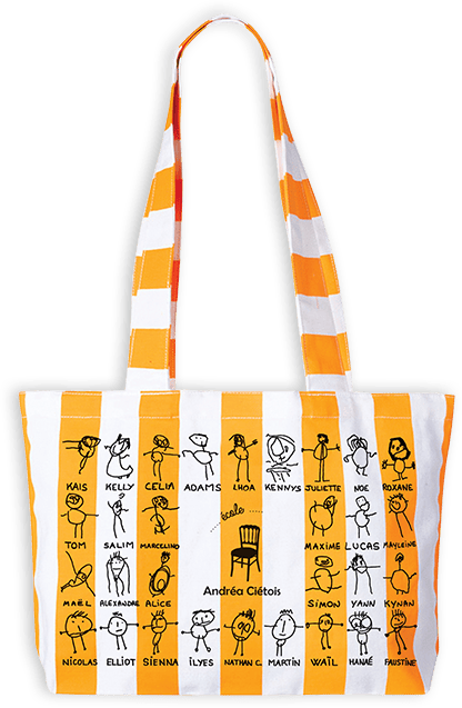 Grand sac en coton imprimé avec les dessins des enfants de l'école