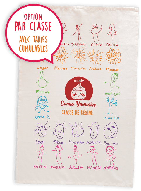 Torchon avec dessins couleur pour l'association de parents d'élèves